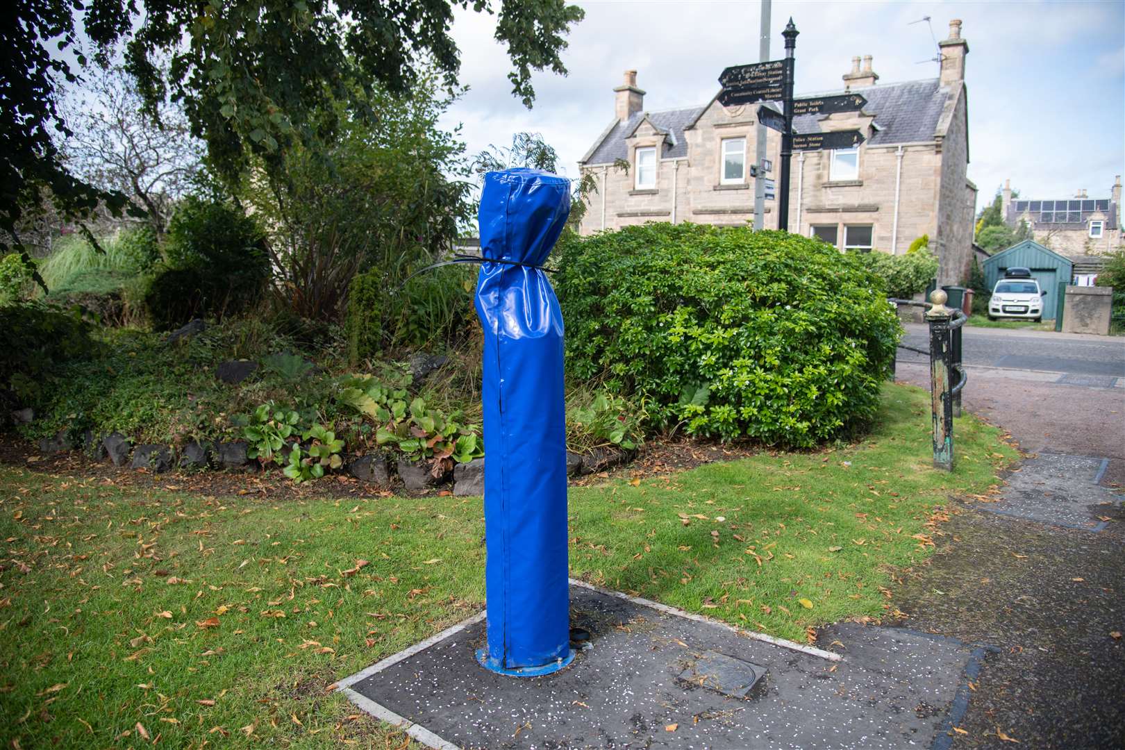 The Scottish Water tap at Grant Park has been covered and tie wrapped since July.