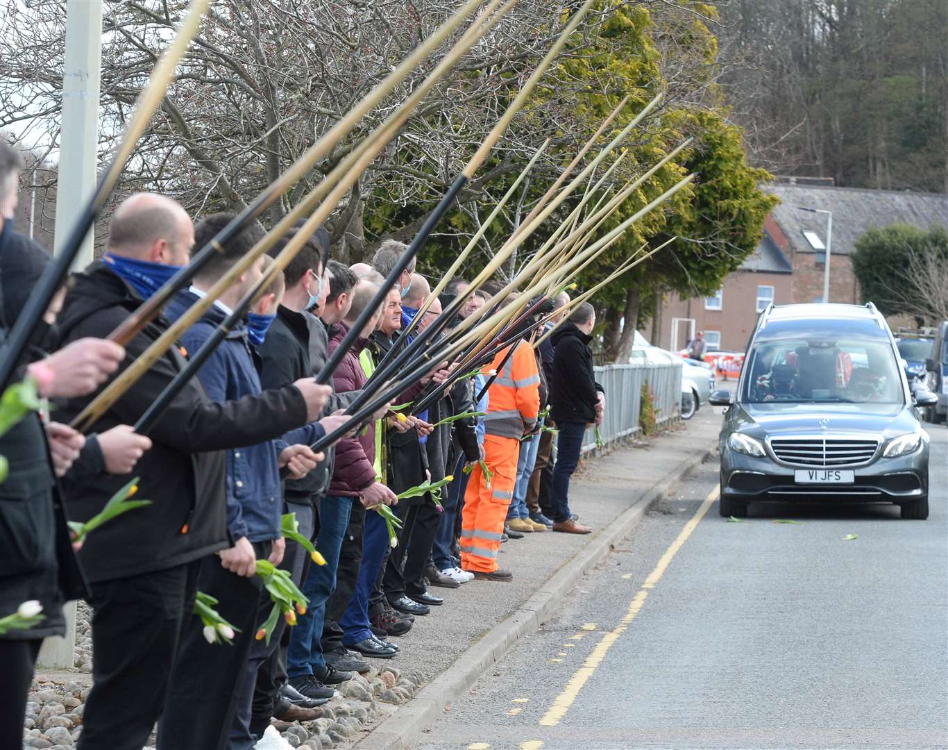 Funeral cortege of former world pool champion Gavin Phillips passes the guard of honour at Chieftain Hotel...Picture HNM staff..