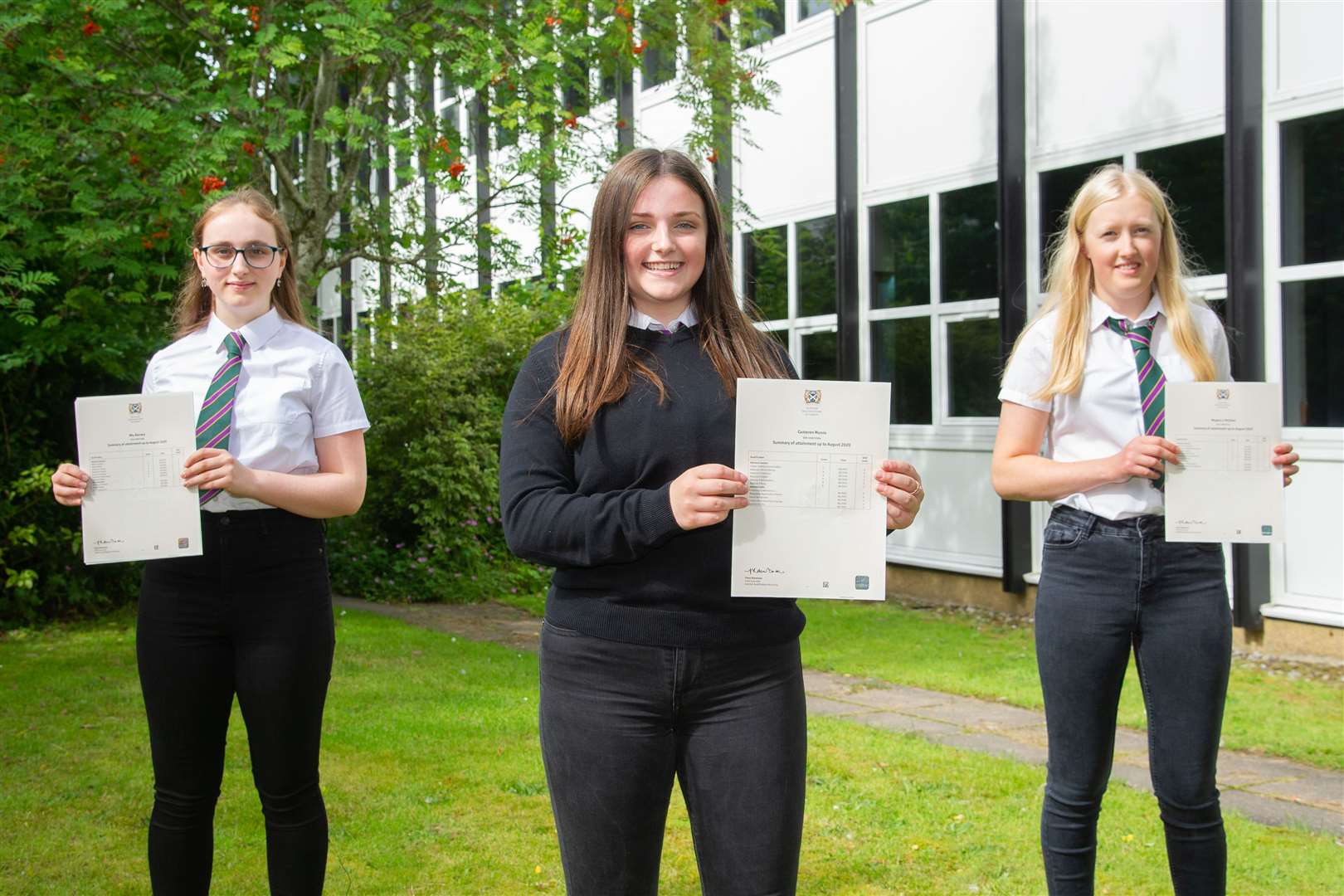 Left to Right: Mia Barrere, Cameron Munro, Rachel Mitchell...Forres Academy 2020 SQA Results...Picture: Daniel Forsyth..