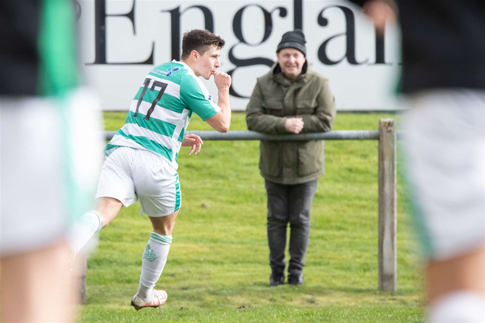 Buckie Thistle's Max Barry scores the Jags third goal of the afternoon. ..Forres Mechanics FC (2) vs Buckie Thistle FC (3) - Highland Football League 22/23 - Mosset Park, Forres 01/04/23...Picture: Daniel Forsyth..