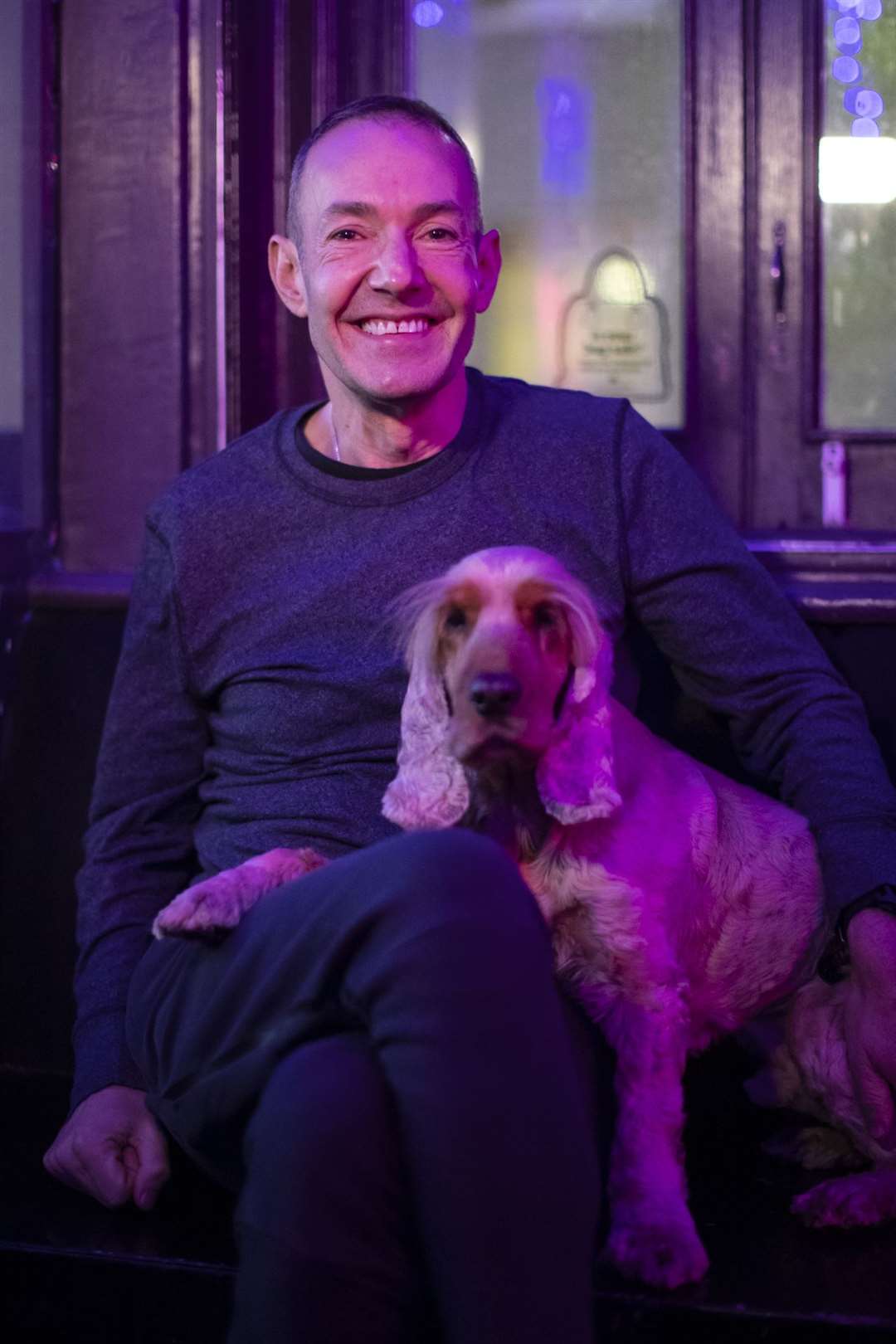 Owner Jeremy Joseph, with his dog Jacob, at G-A-Y bar in Soho, London (PA)
