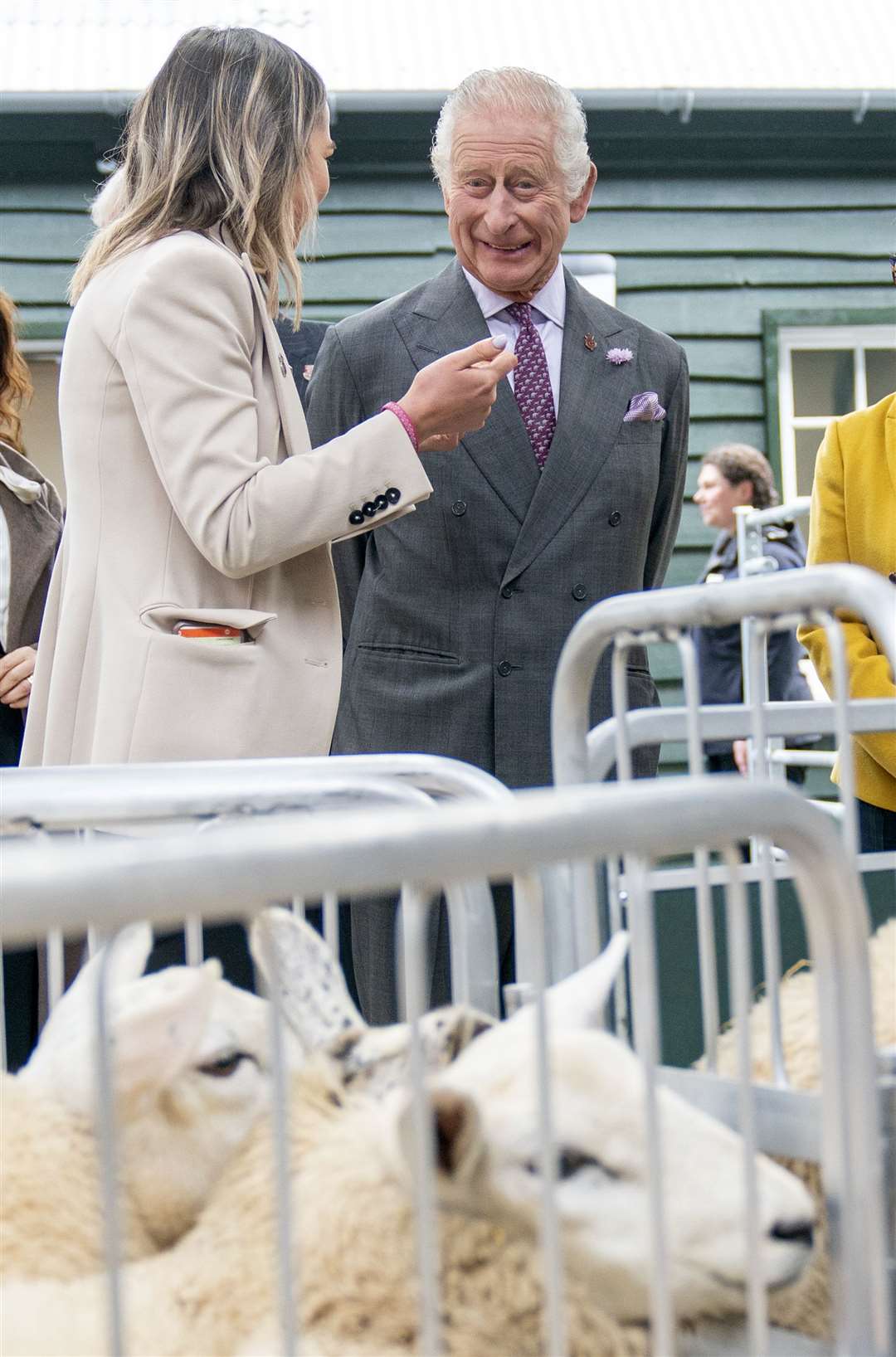 Charles visited the livestock shed (Jane Barlow/PA)