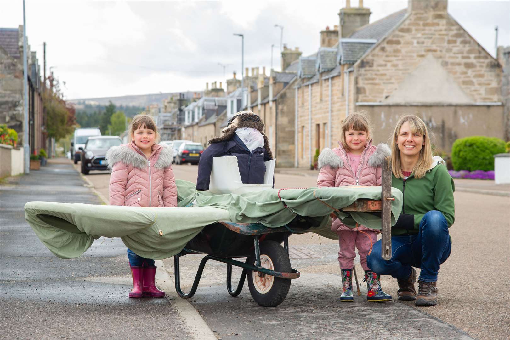 Aila, Amber and Morag McDonald with their Spitfire inspired scarecrow entry. ..2020 Dallas Scarecrow Competition...Picture: Daniel Forsyth..
