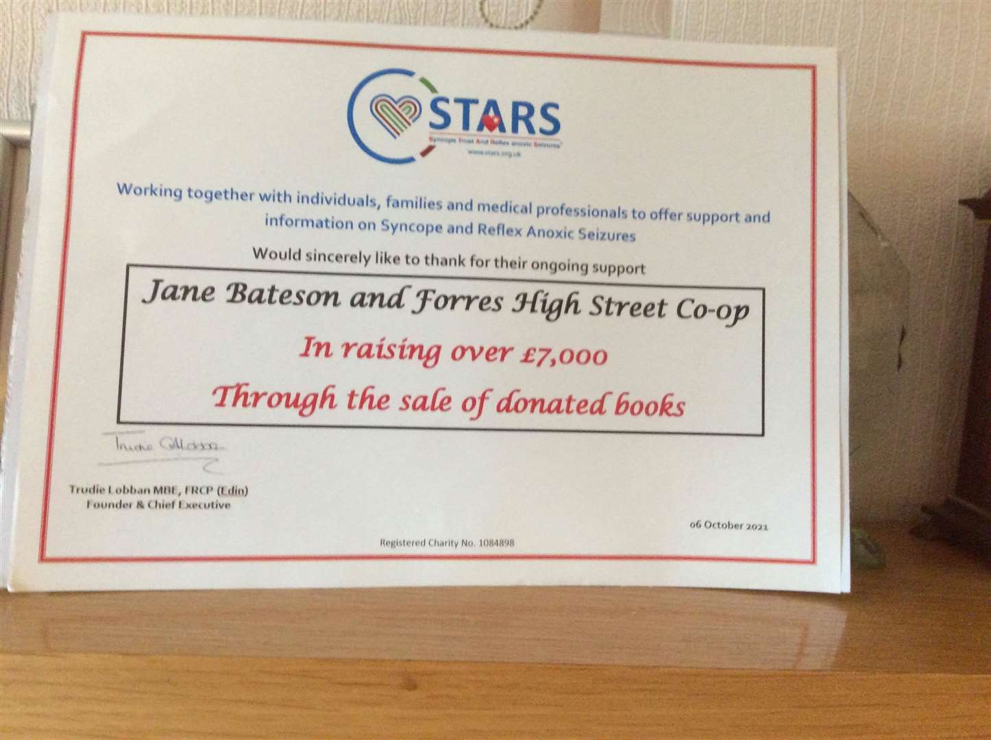 Jane's STARS certificate.