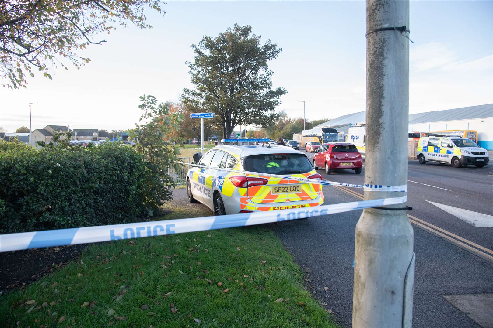 Police remain at the scene at the Tyock Burn in Elgin today (24/10) following the discovery of a body in the water yesterday. ..Picture: Highland News and Media..