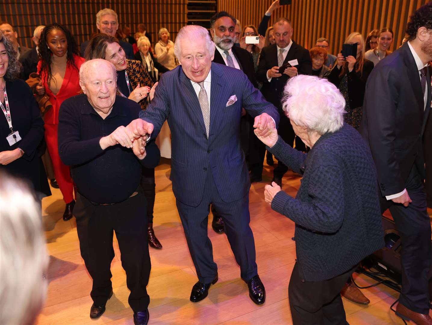 The King dancing during a visit to the JW3 Jewish community centre in London (Ian Vogler/Daily Mirror/PA)