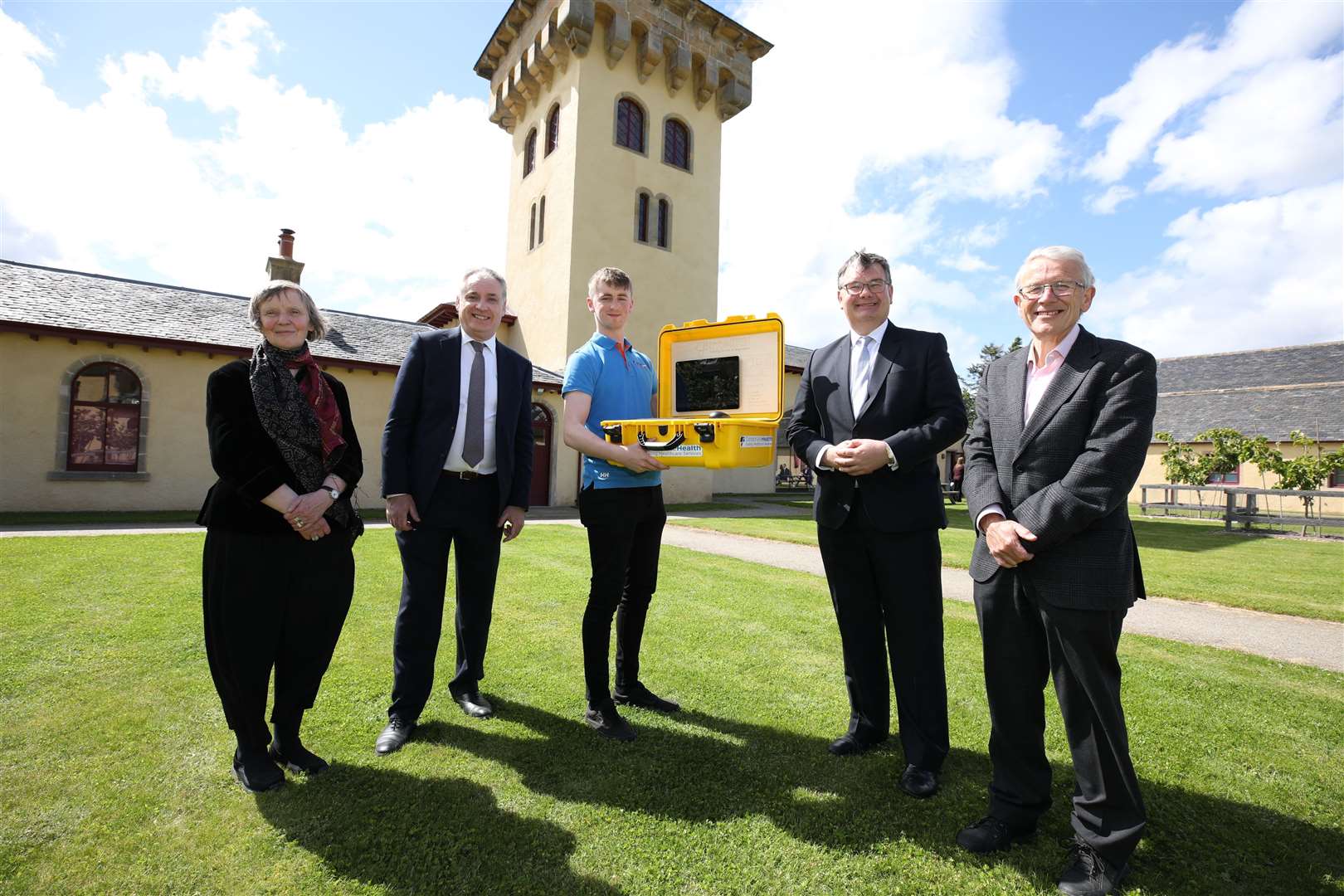 The centre is launched by (from left) Professor Irene McAra-McWilliam, Richard Lochhead MSP, Reece Moyes from CorporateHealth International UK Ltd, Scotland Office Minister Iain Stewart and chief executive of the Digital Health and Innovation Centre George Crooks...Picture: Paul Campbell