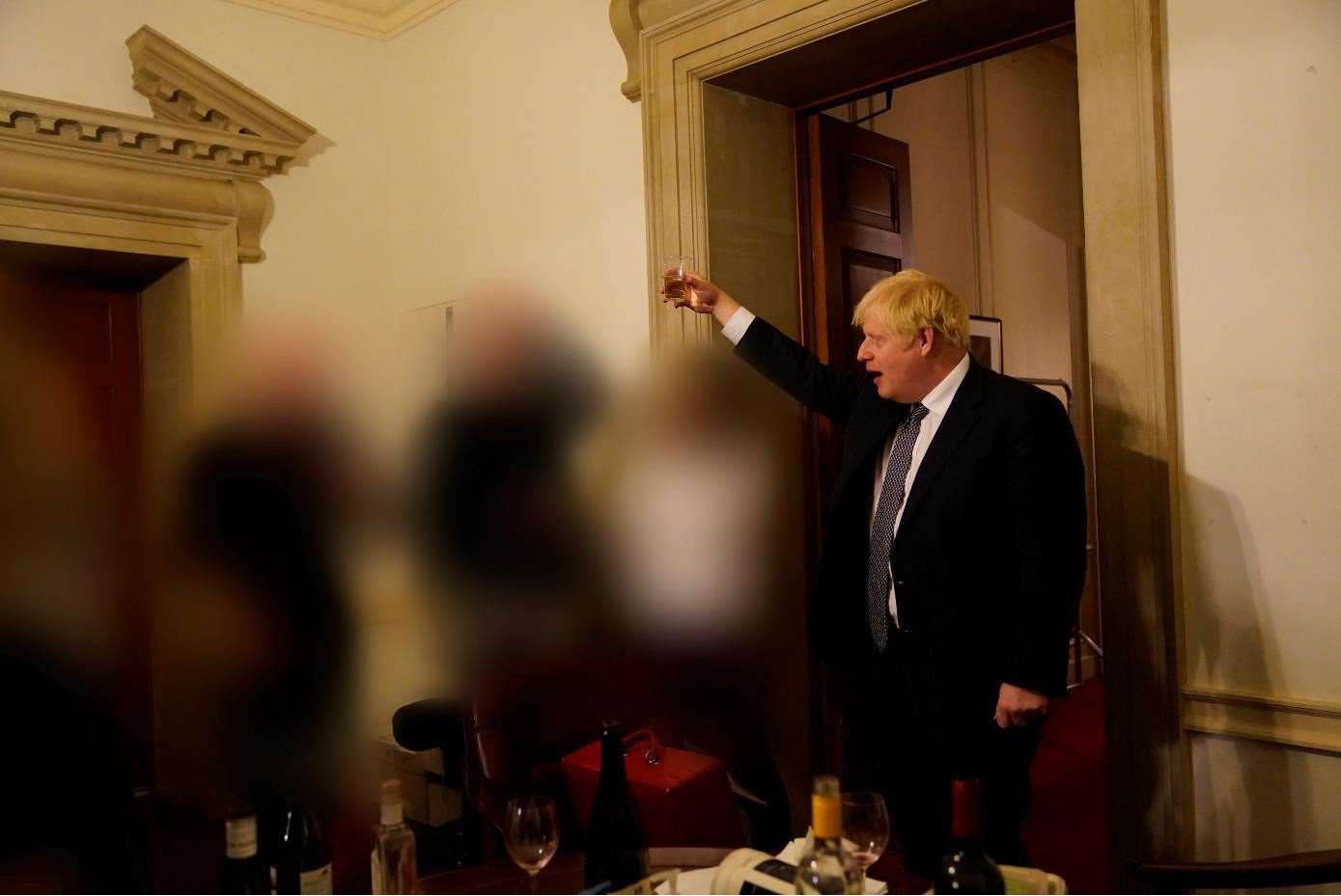 Prime Minister Boris Johnson pictured at a party in No.10. He was fined for his presence at one of the social gatherings.