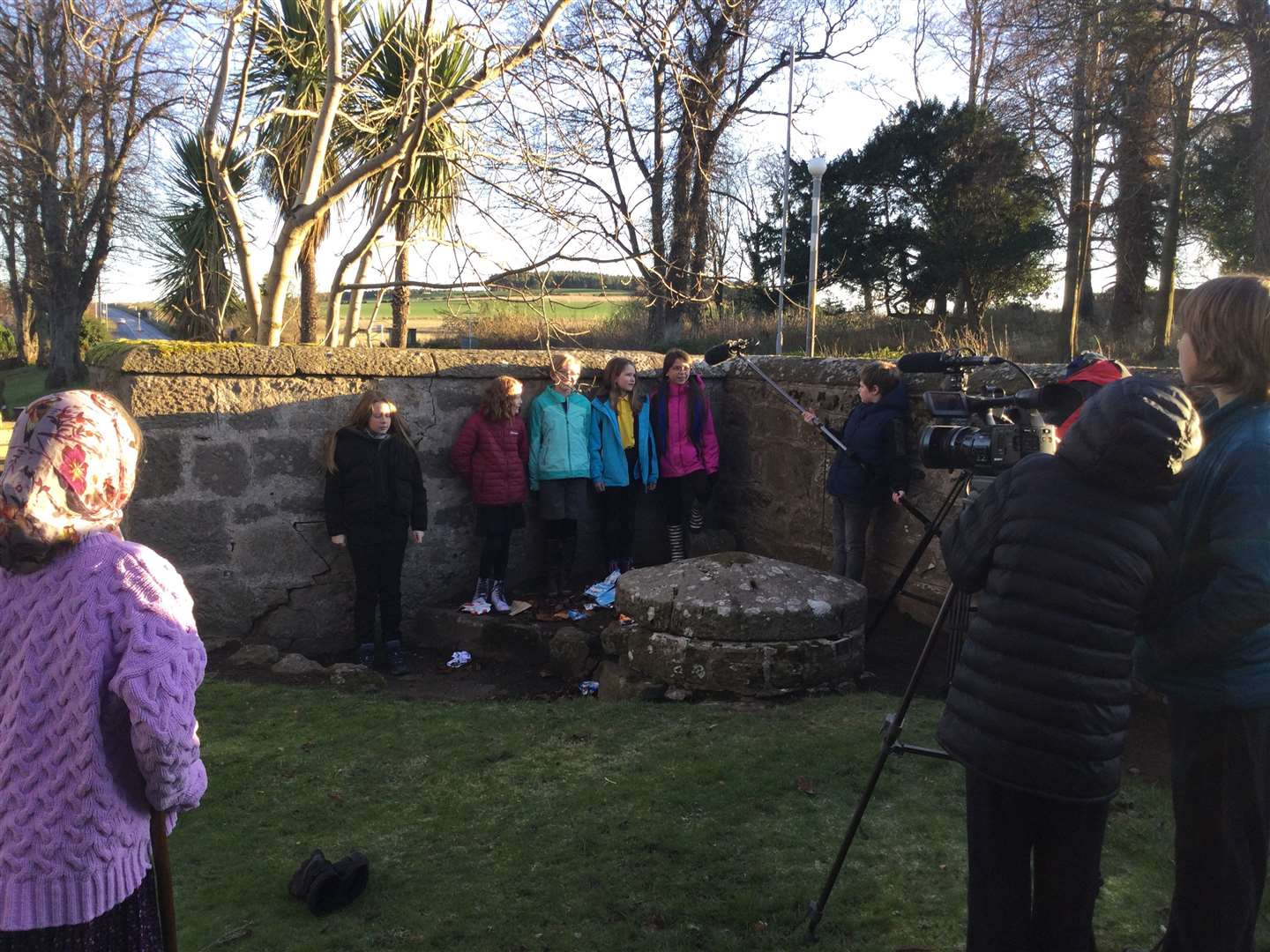 Action! P6/7 pupils filming Alves and the Elves.