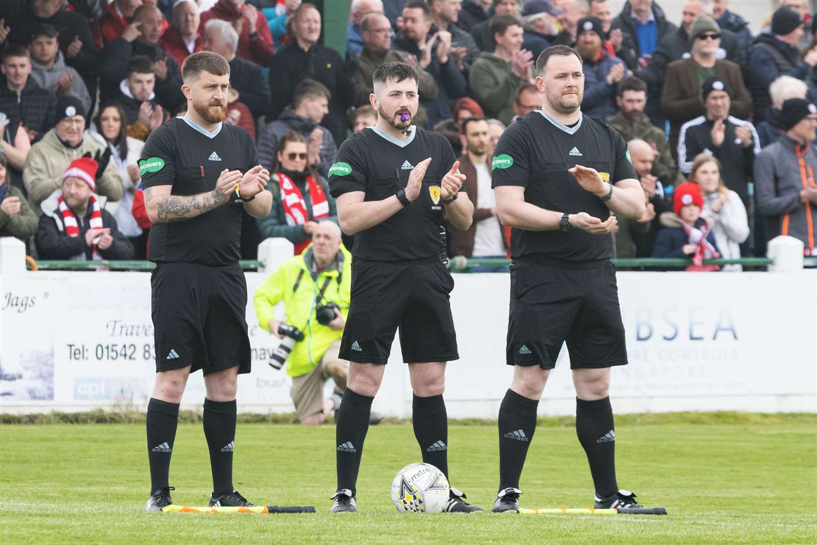 Left to right: Will Mckay, Harry Bruce and Darren Munro were in charge of the Highland League decider between Buckie Thistle and Brechin City. Picture: Beth Taylor