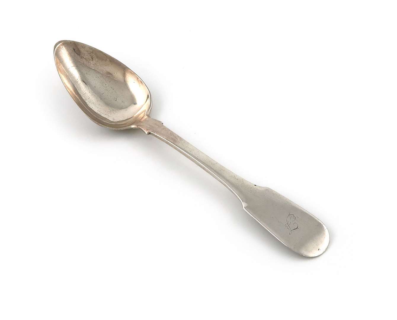 The silver dessert spoon made by Forres silversmith Robert Stuart in 1840.