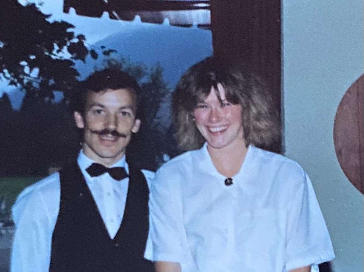 Nicky in Davos in 1987, with Mario their Portuguese head waiter.