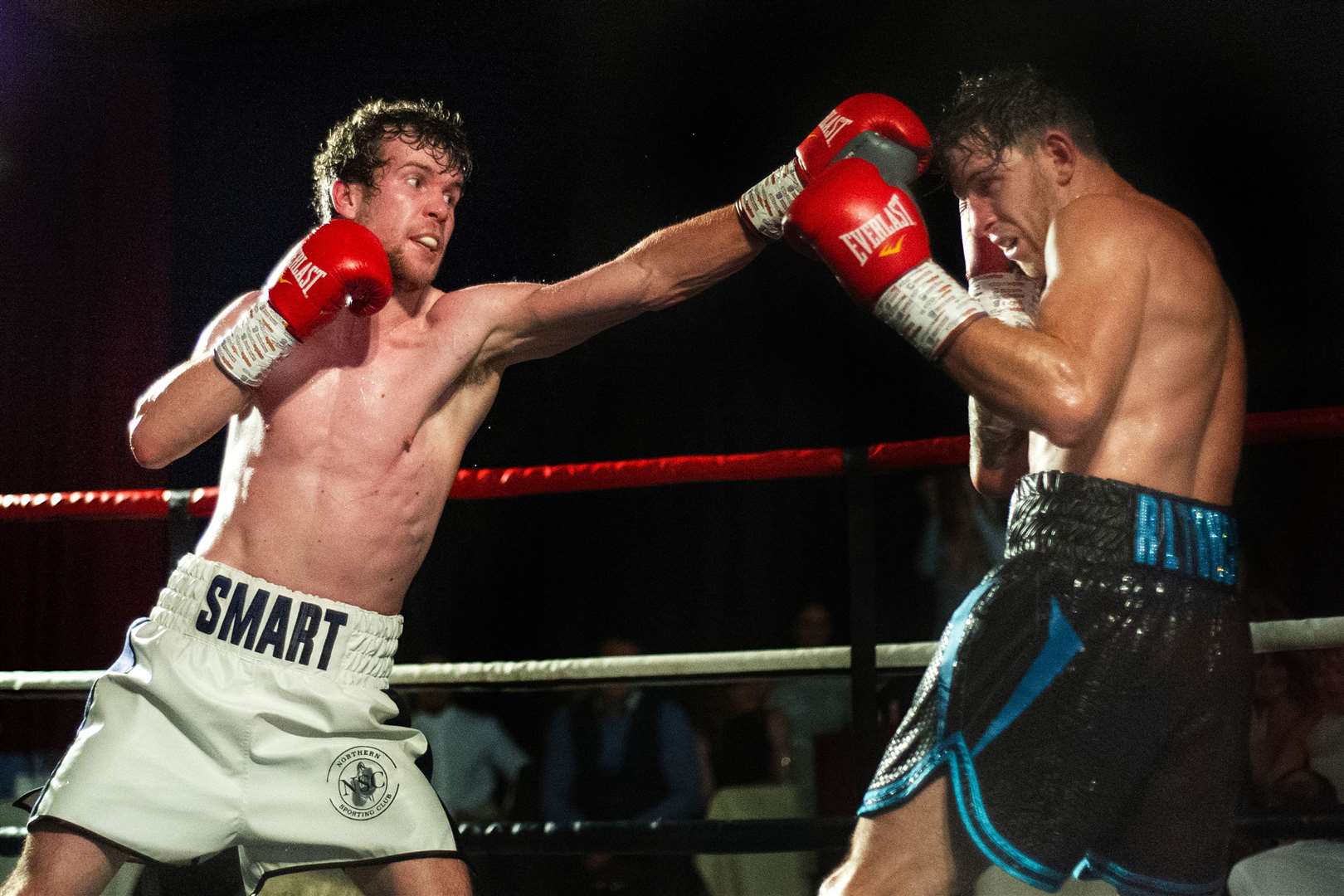 Elgin boxer Andrew Smart defeated Englishman Dean Jones at the Elgin Town Hall with a 58-56 points victory over six rounds in September 2019. Picture: Daniel Forsyth