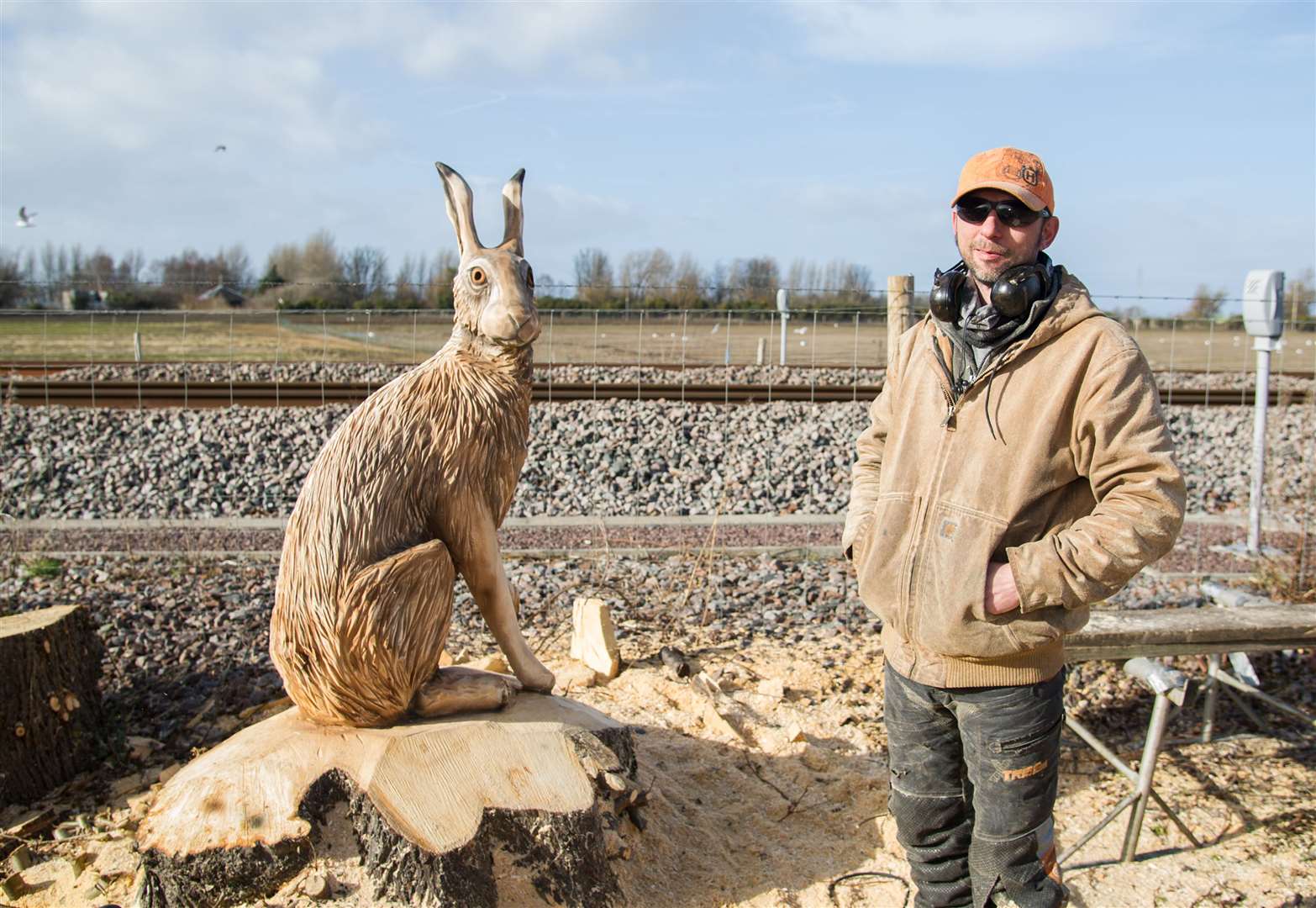 Garry Shand with his most recent creation - a hare.