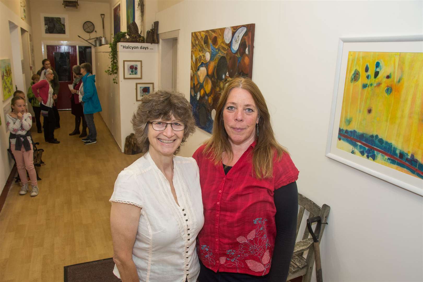 Nahed Gadalla (left) with lead artist Andrea Turner at the opening of Wee Gallery in Forres Town Hall.