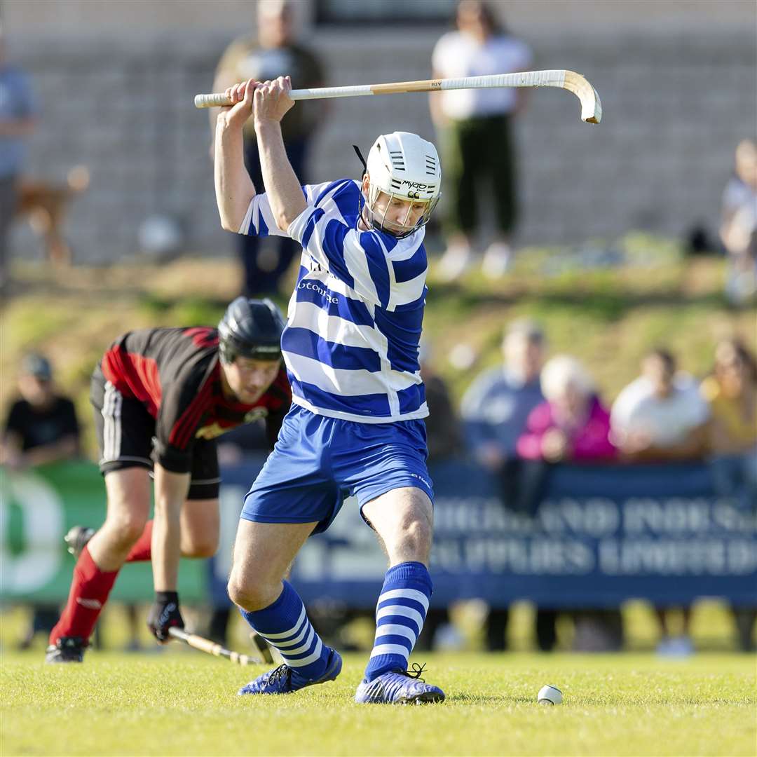 Newtonmore’s Rory Kennedy takes control at the 2019 Tulloch Homes Camanachd Cup final replay against Oban at An Aird, Fort William.