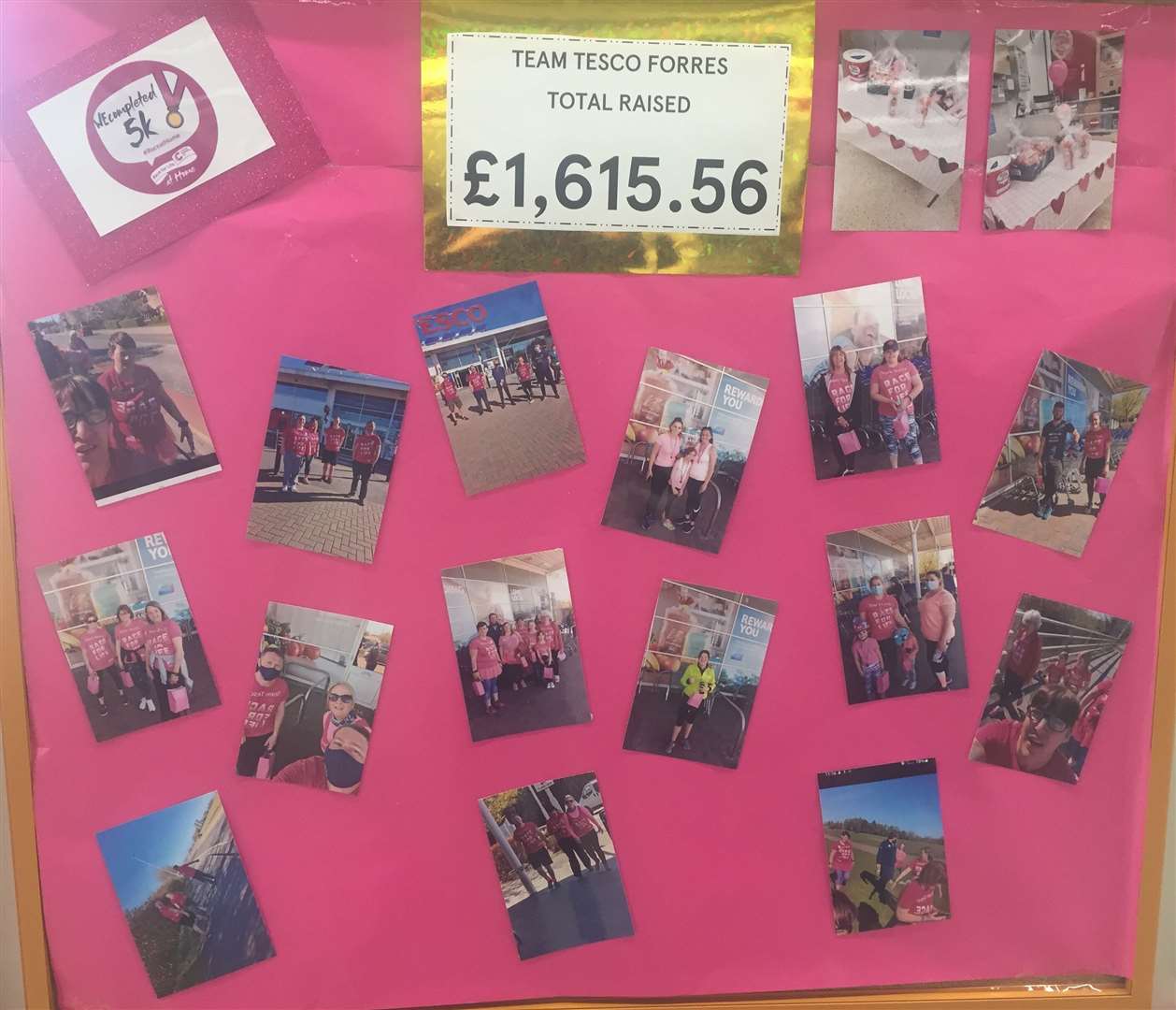 The Race for Life board of fame at Forres Tesco.