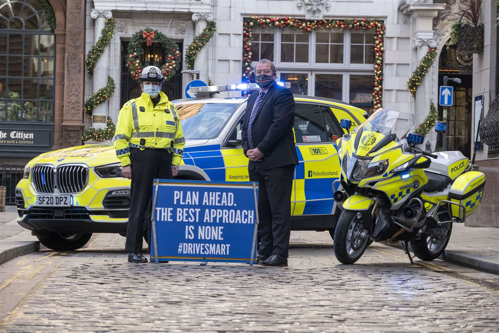 Minister for Transport Graeme Dey and Chief Superintendent Louise Blakelock from Police Scotland launch the festive drink and drug-drive campaign. Picture: Chris James