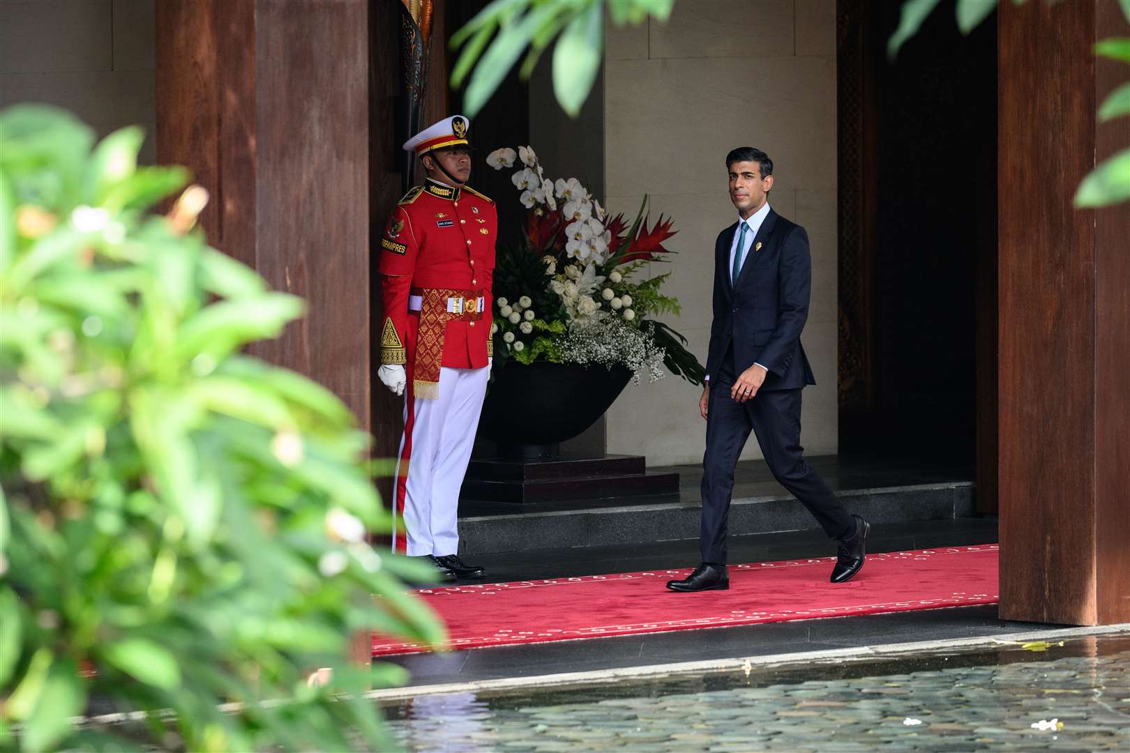 Prime Minister Rishi Sunak arrives at the Apurva Kempinski hotel ahead of the formal welcome ceremony (Leon Neal/PA)