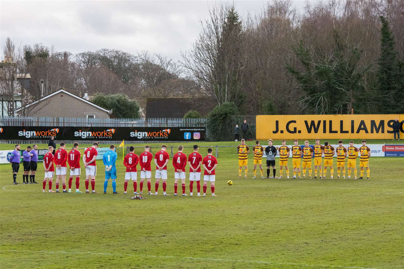 A minutes silence was held for former Forres Mechanics' goalkeeper and Deveronvale manager Ian MacDonald who passed away at the start of the month...Forres Mechanics FC (0) vs Deveronvale FC (2) - Highland Football League 23/24 - Mosset Park, Forres 13/01/2024...Picture: Daniel Forsyth..