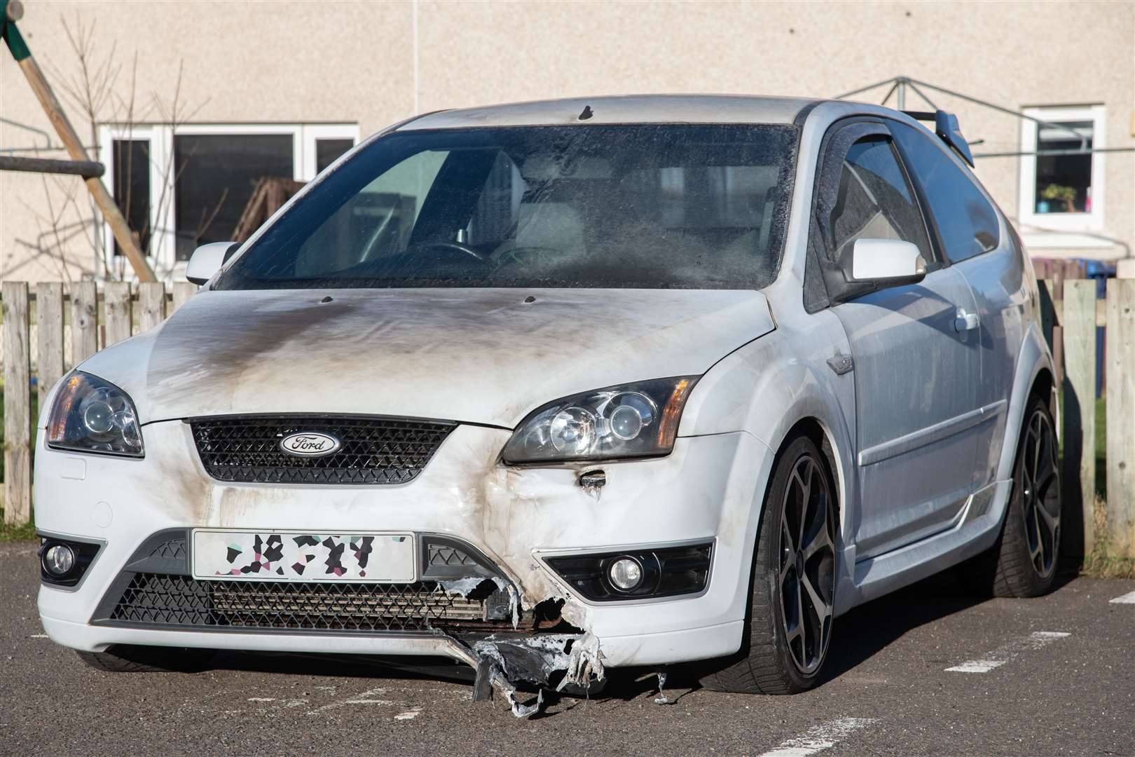 The white Ford Focus ST after the incident. Picture: Daniel Forsyth