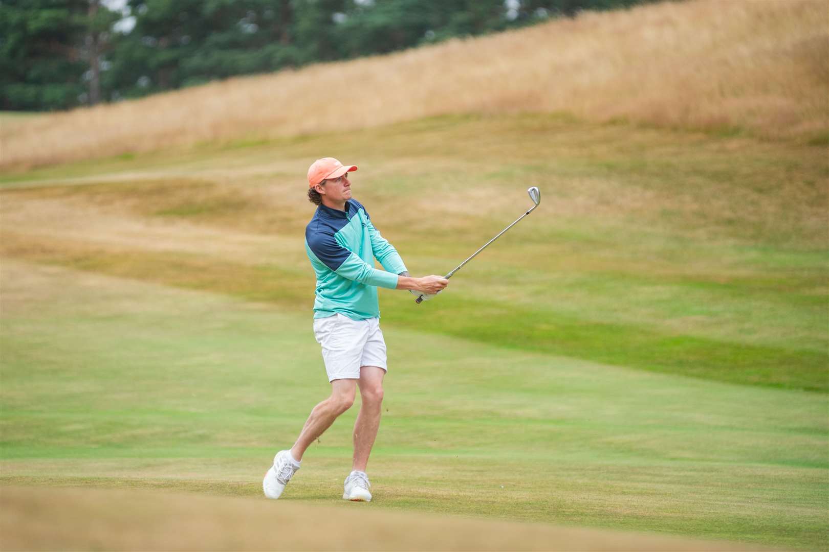 Jake Carpenter plays up the fourth fairway...2021 Forres Golf Club Five Day Open...Picture: Daniel Forsyth...