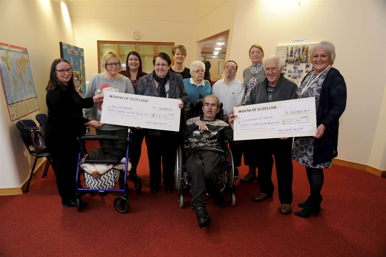 Lena and Mike Scott donated £2820 raised at their Golden Wedding Anniversary for Cedarwood and Birchview.