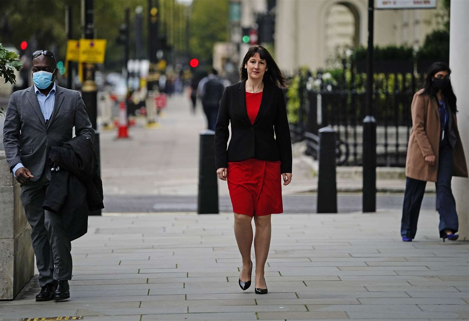 Shadow chancellor of the exchequer Rachel Reeves arrives at BBC Broadcasting House, London, to appear on the BBC1 current affairs programme, The Andrew Marr show. (Aaron Chown/PA)