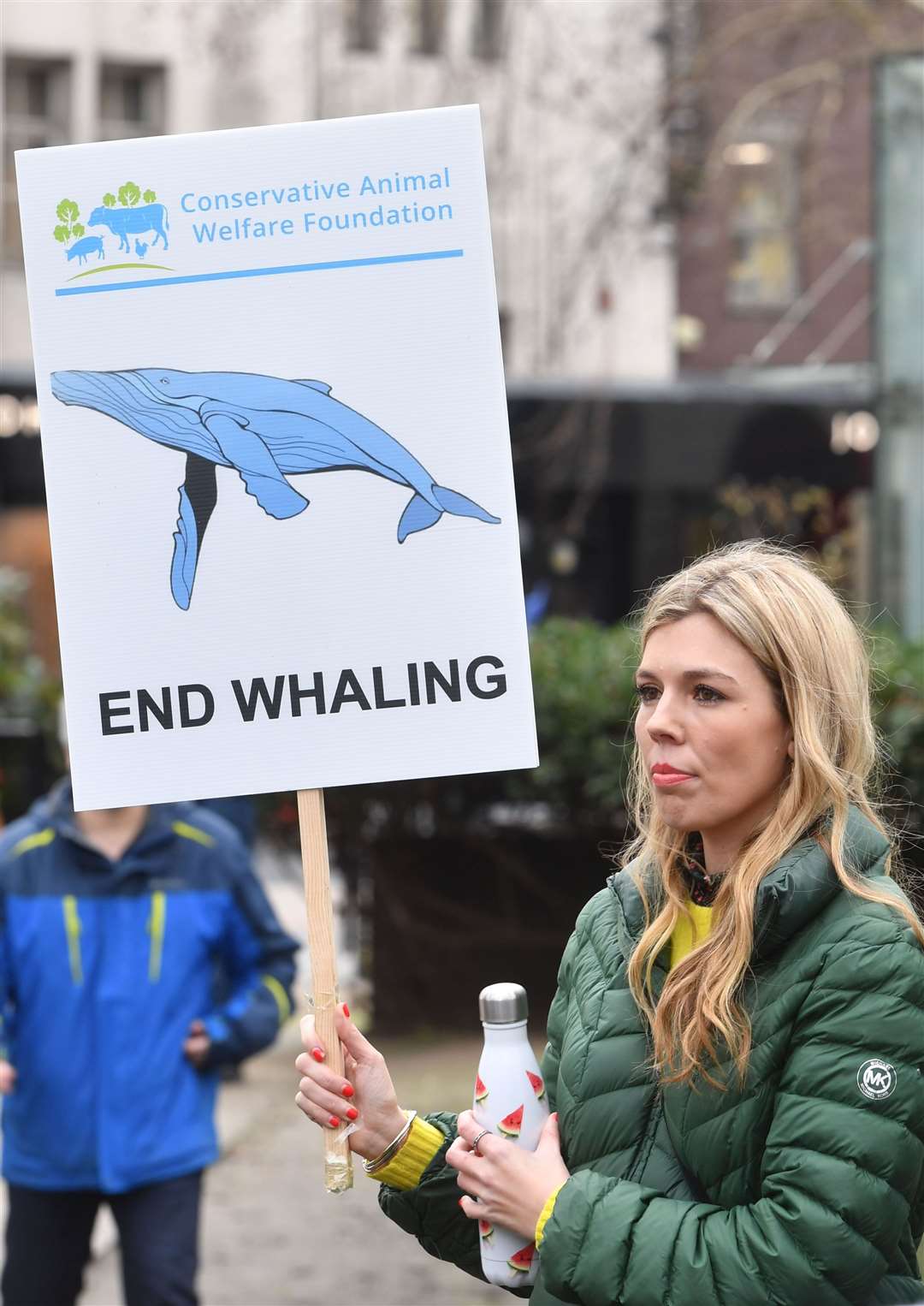 Carrie Symonds takes part in an anti-whaling protest outside the Japanese Embassy in central London in January 2019 (John Stillwell/PA)