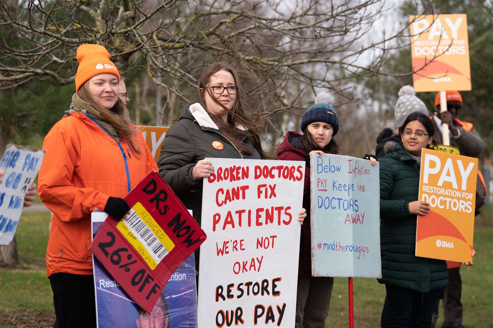 Striking NHS junior doctors on the picket line outside Norfolk & Norwich University Hospital (Joe Giddens/PA)