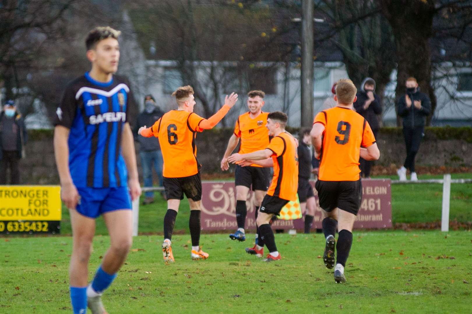 Rothes' Fraser Robertson celebrates scoring the only goal of the match against Huntly. Picture: Daniel Forsyth..