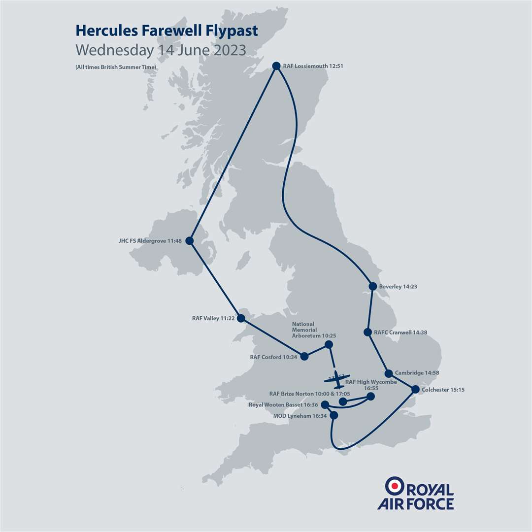 The Hercules are set to tour all four countries of the UK on Wednesday. Image courtesy of the RAF.