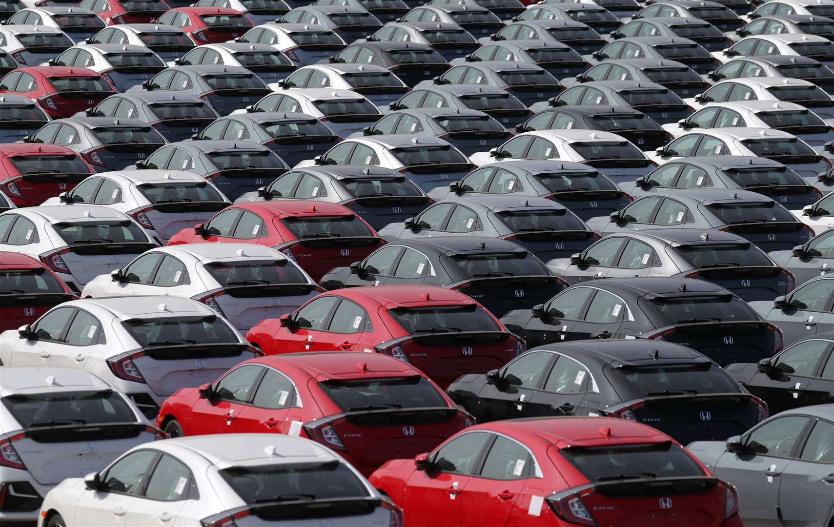 Honda cars are lined up at Southampton Docks (Andrew Matthews/PA)