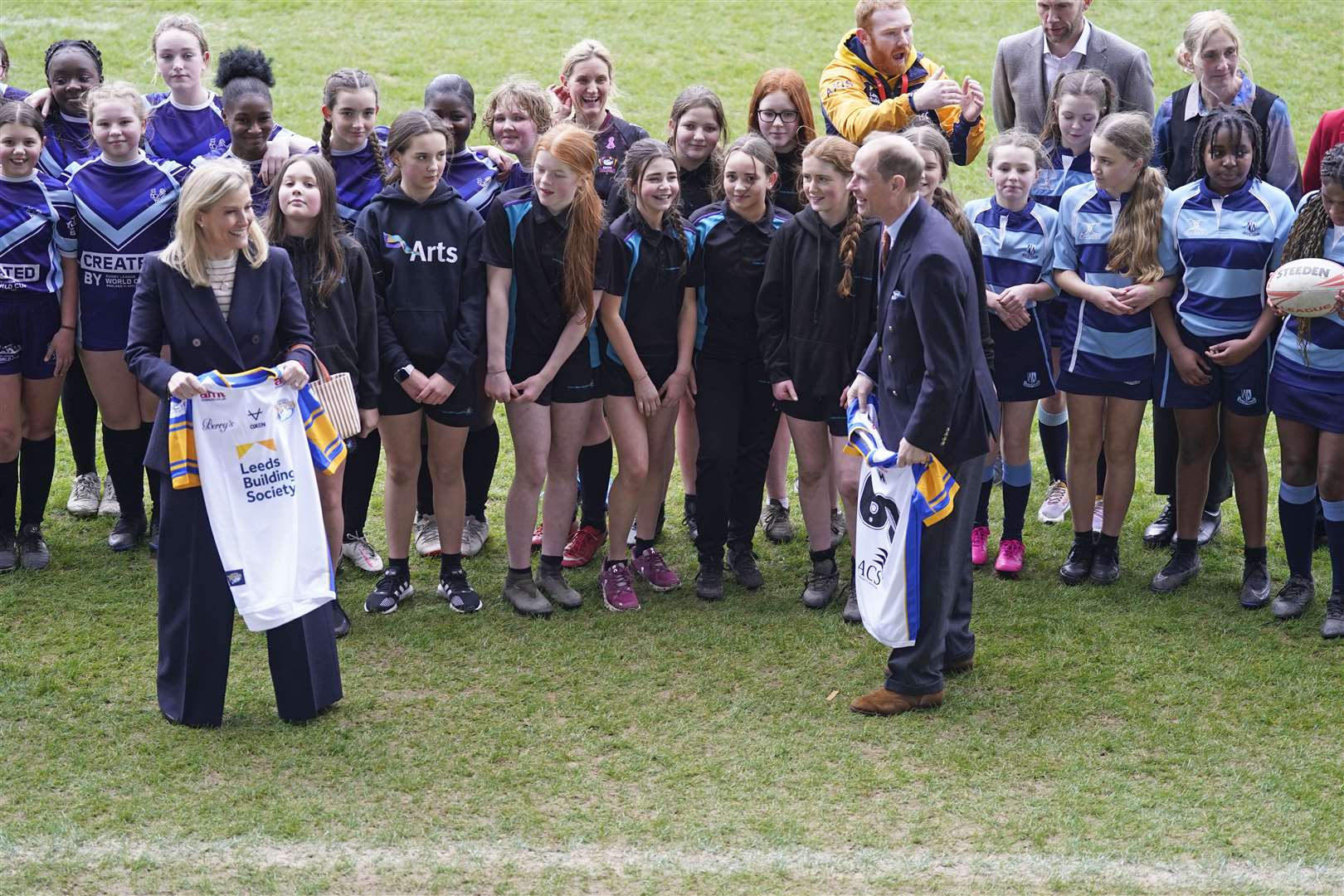 The Duke and Duchess of Edinburgh are presented with number 60 rugby shirts, ahead of his 60th birthday, during a visit to Headingley Stadium in Leeds to watch rugby trials and take part in an awards ceremony (Danny Lawson/PA)