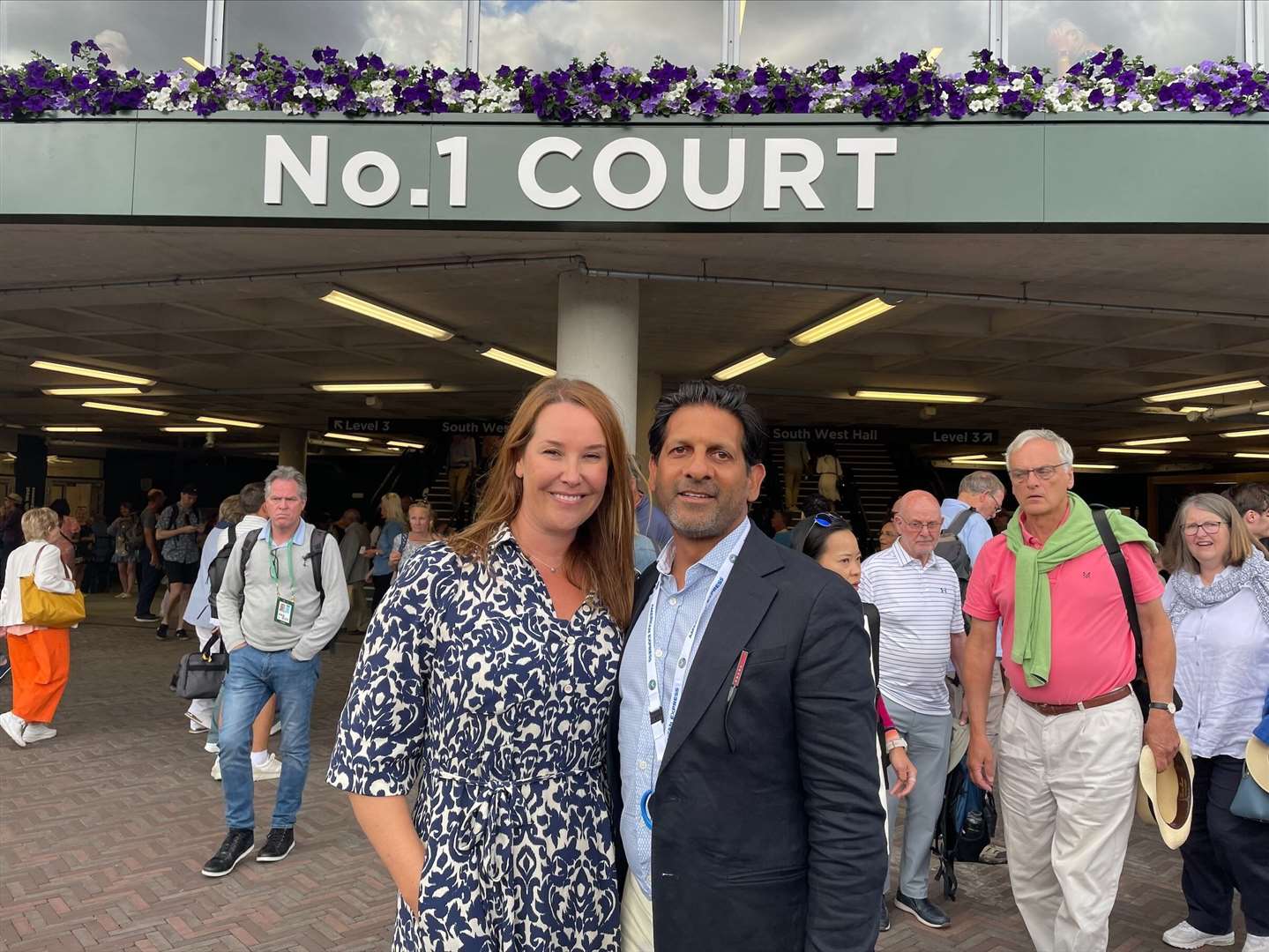 Ritesh Patel and Saira Burwood after watching Cameron Norrie’s Court 1 match at Wimbledon on Sunday (Laura Parnaby/PA)