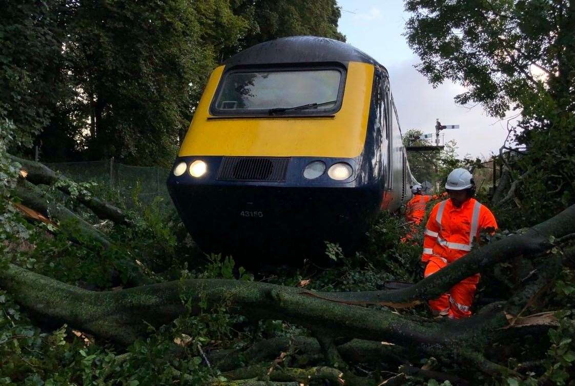 A fallen tree blockd the line near Huntly this morning.