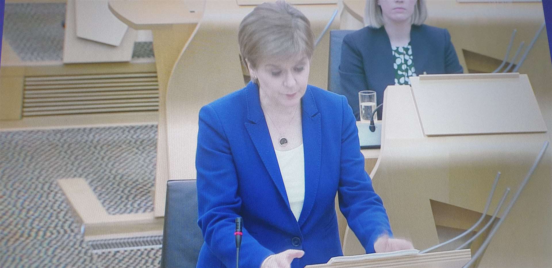 First Minister Nicola Sturgeon addressing parliament.