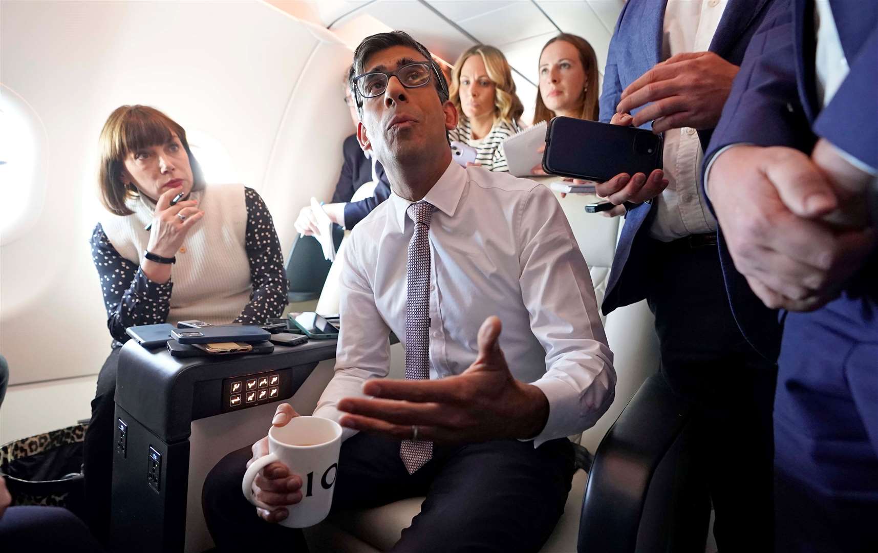 Prime Minister Rishi Sunak with political journalists travelling to Washington (Niall Carson/PA)