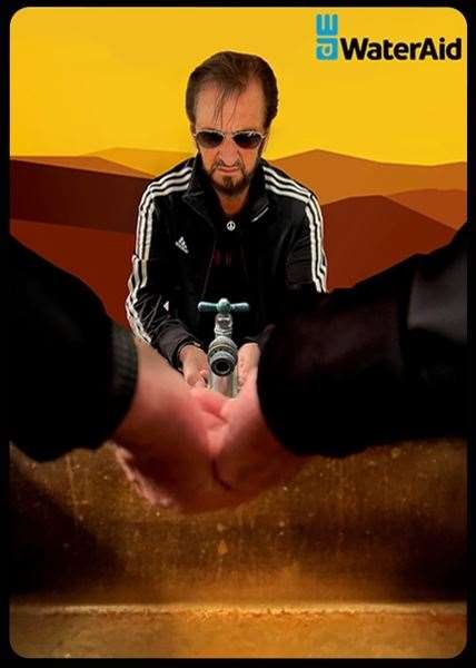 Sir Ringo Starr, a long term WaterAid supporter, designed a postcard showing him at a tap that has run dry (WaterAid/PA)