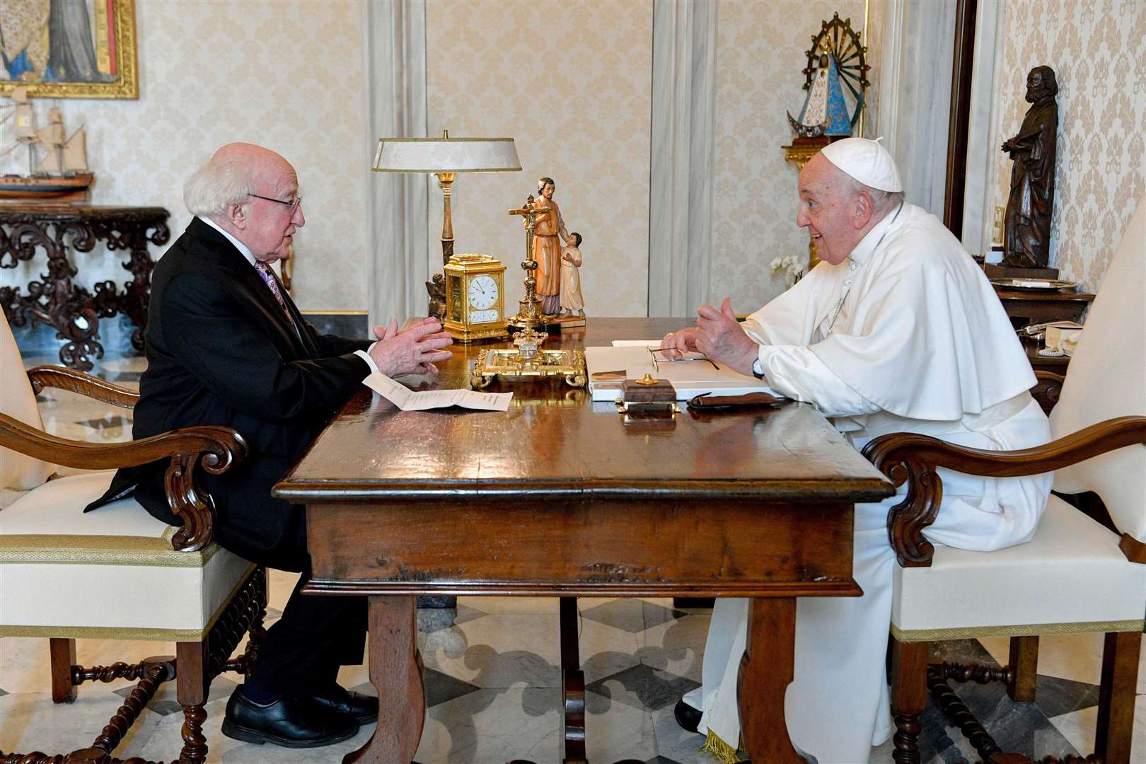 Irish President Michael D Higgins met Pope Francis during a private audience in the pontiff’s library at the Vatican in October (Maxwells/PA)