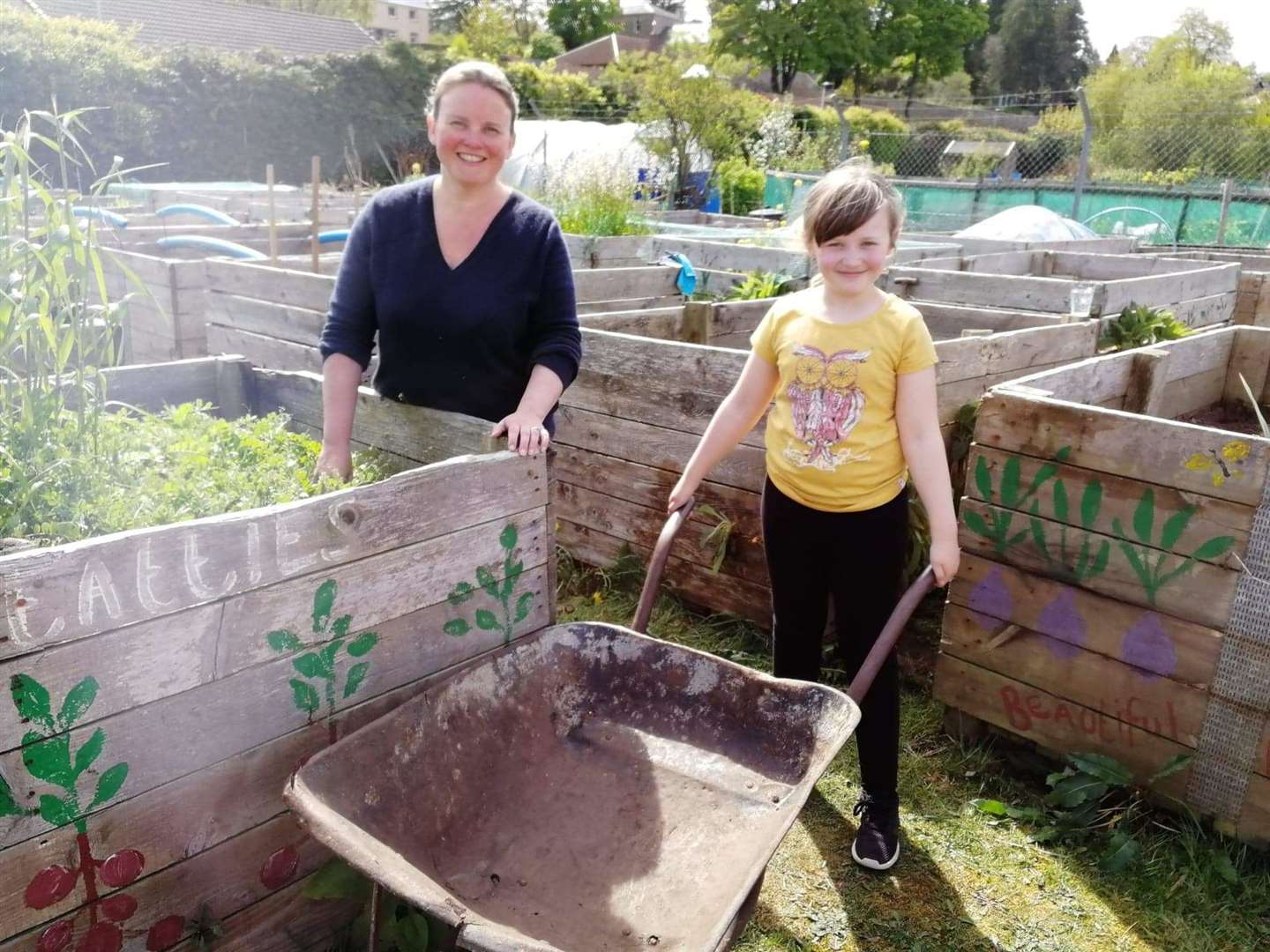 Anne Owen with her daughter Rosie in the allotments.