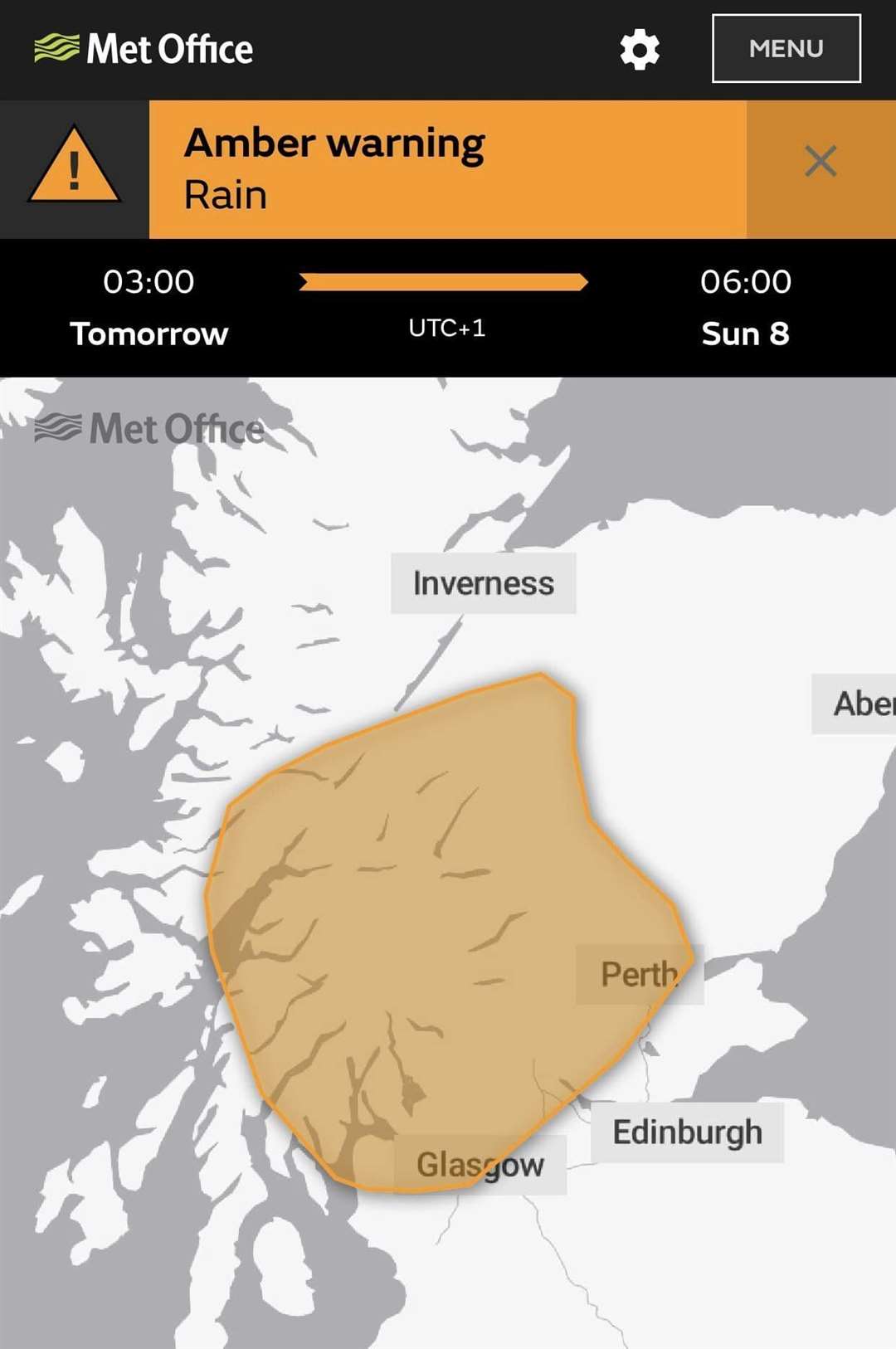 Amber warning covers west central Scotland