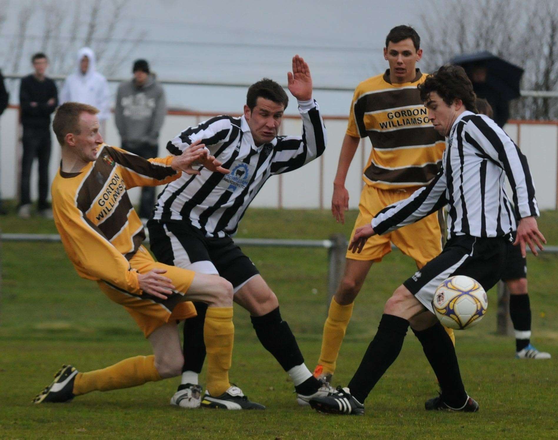 Neil Whyte gets stuck in during the match. Picture: Eric Cormack