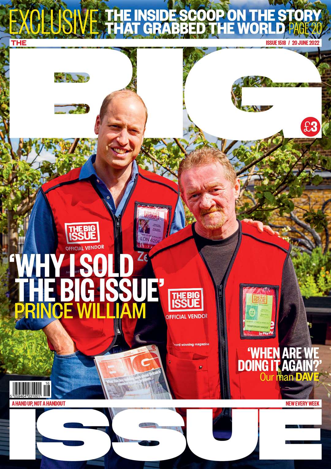William is the cover star of the Big Issue with vendor Dave Martin (Andy Parsons/The Big Issue/PA)