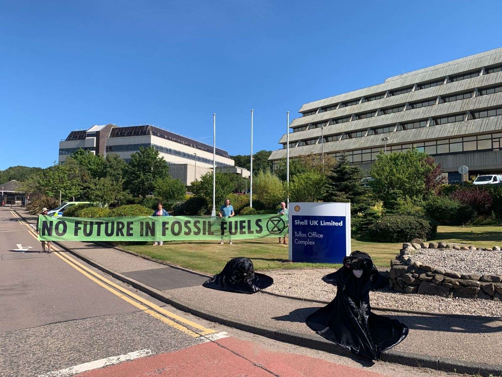 The Oil Slicks at Shell’s Aberdeen headquarters to highlight the firm’s lack of responsibility.