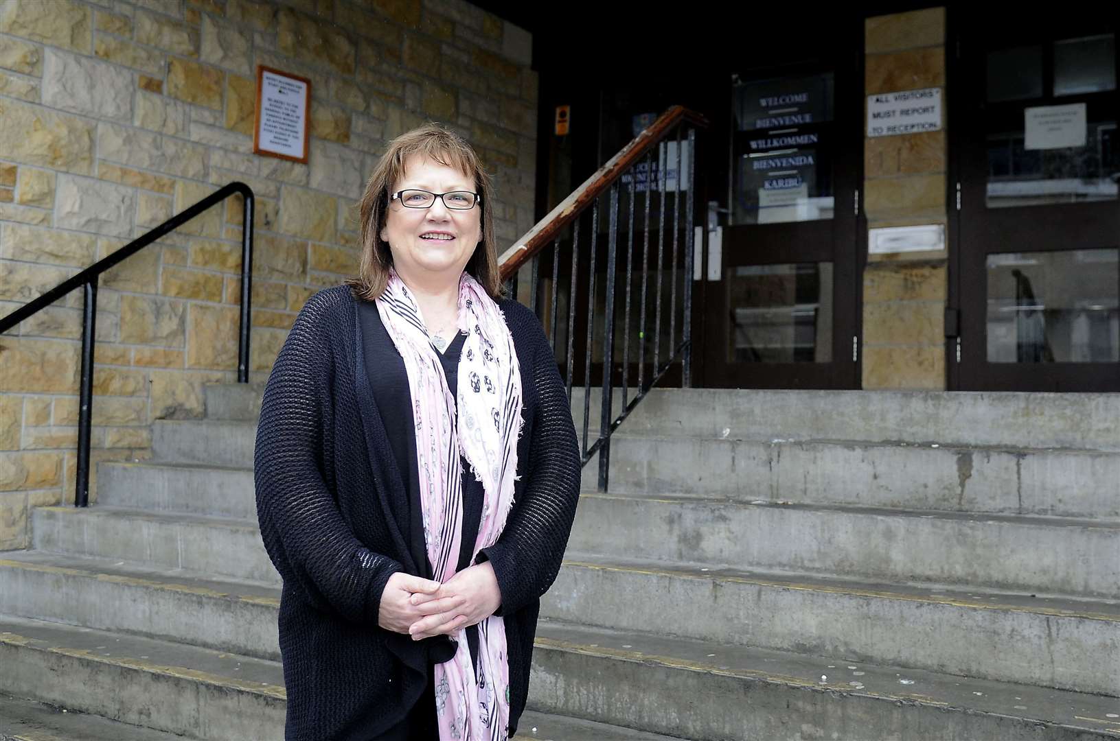 Moray Council's education chairwoman Councillor Sonya Warren, pictured here outside BCHS, has praised has praised school staff for helping keep children safe during the Covid pandemic. Picture: Becky Saunderson