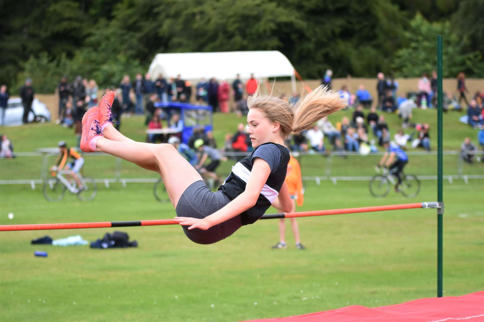 Eilidh Henderson from Elgin competing in the high jump at Forres Highland Games in 2019. Picture: Becky Saunderson. Image No.044383.