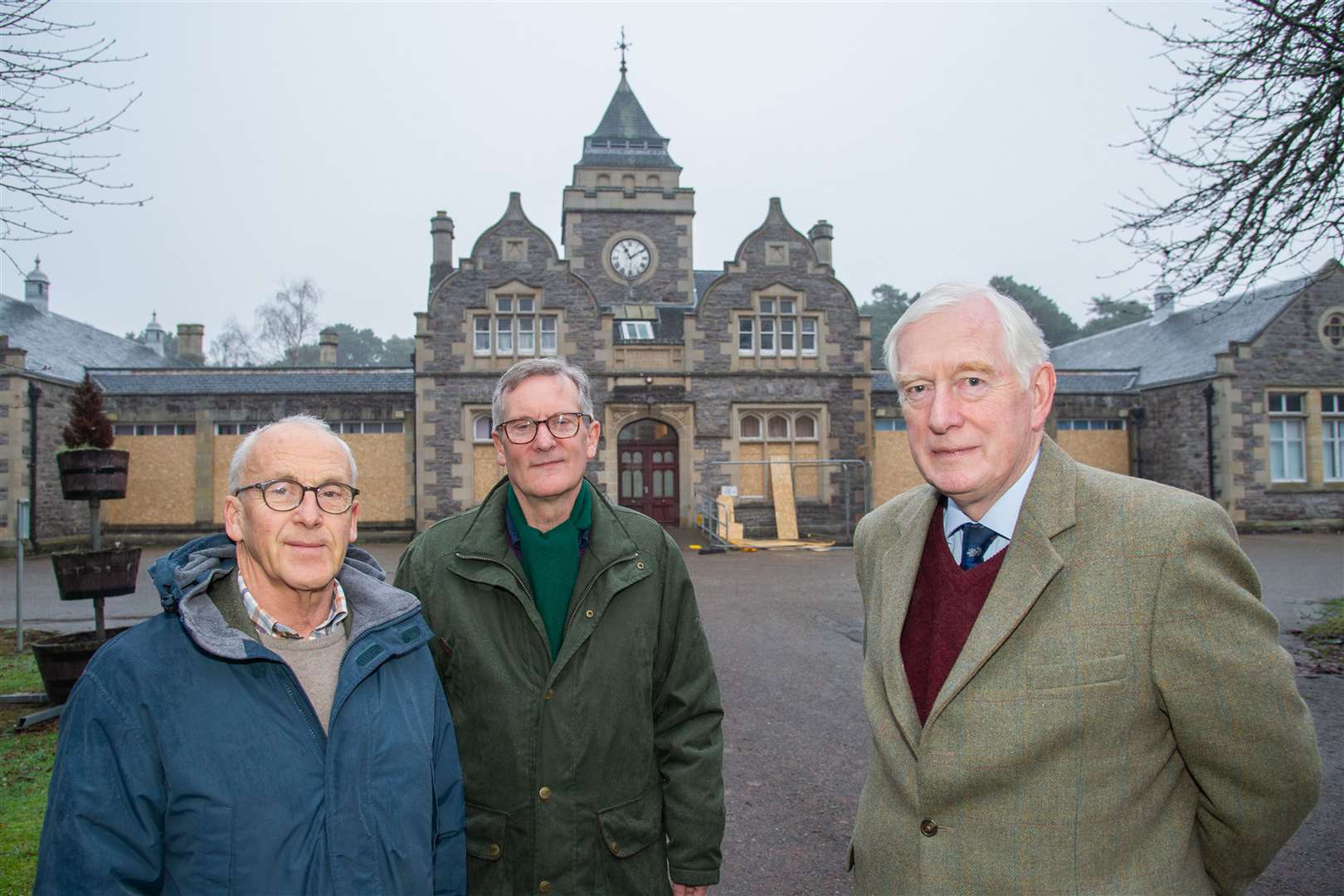 Members of the Leanchoil Steering Group - left to right - Major General Seymour Monro, Tom Duff and Andrew Anderson outside the disused Forres hospital after it was annouced that it will be taken over by Erskine, a veterans care charity. ..Picture: Daniel Forsyth..