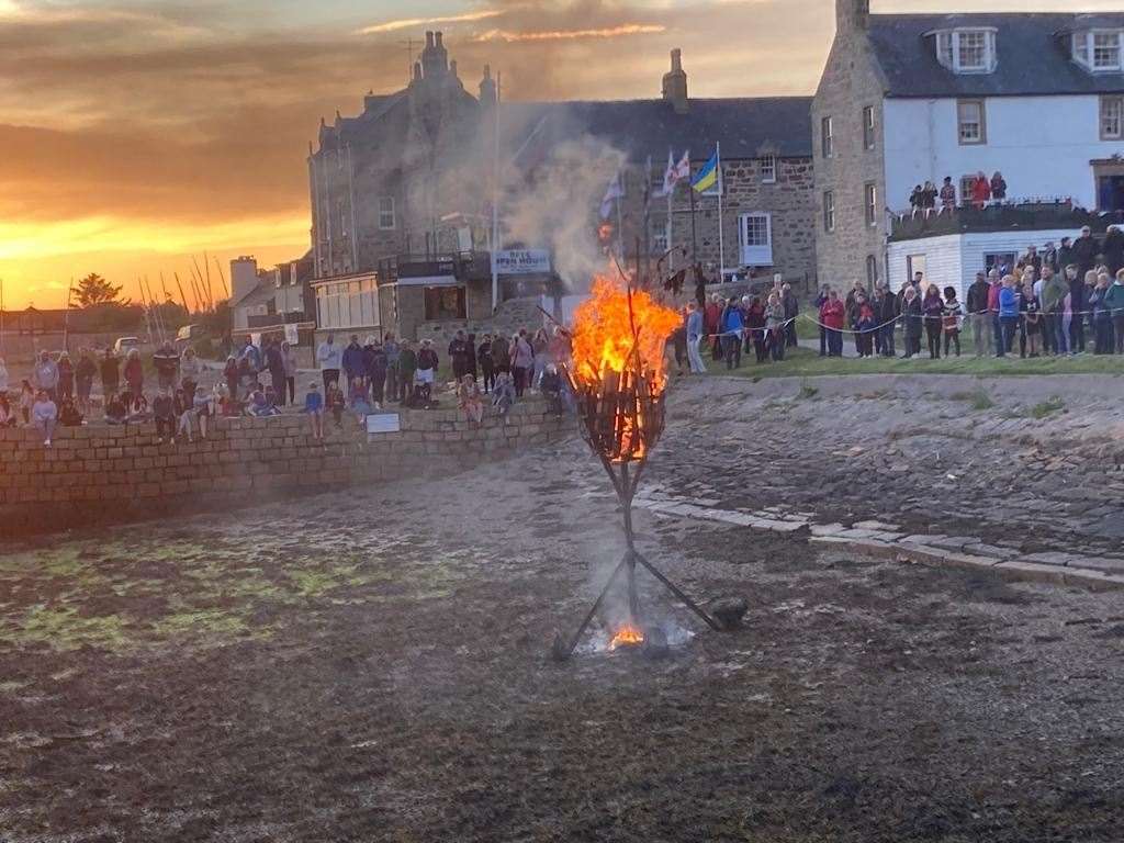 The beacon being lit at Findhorn on Thursday evening.