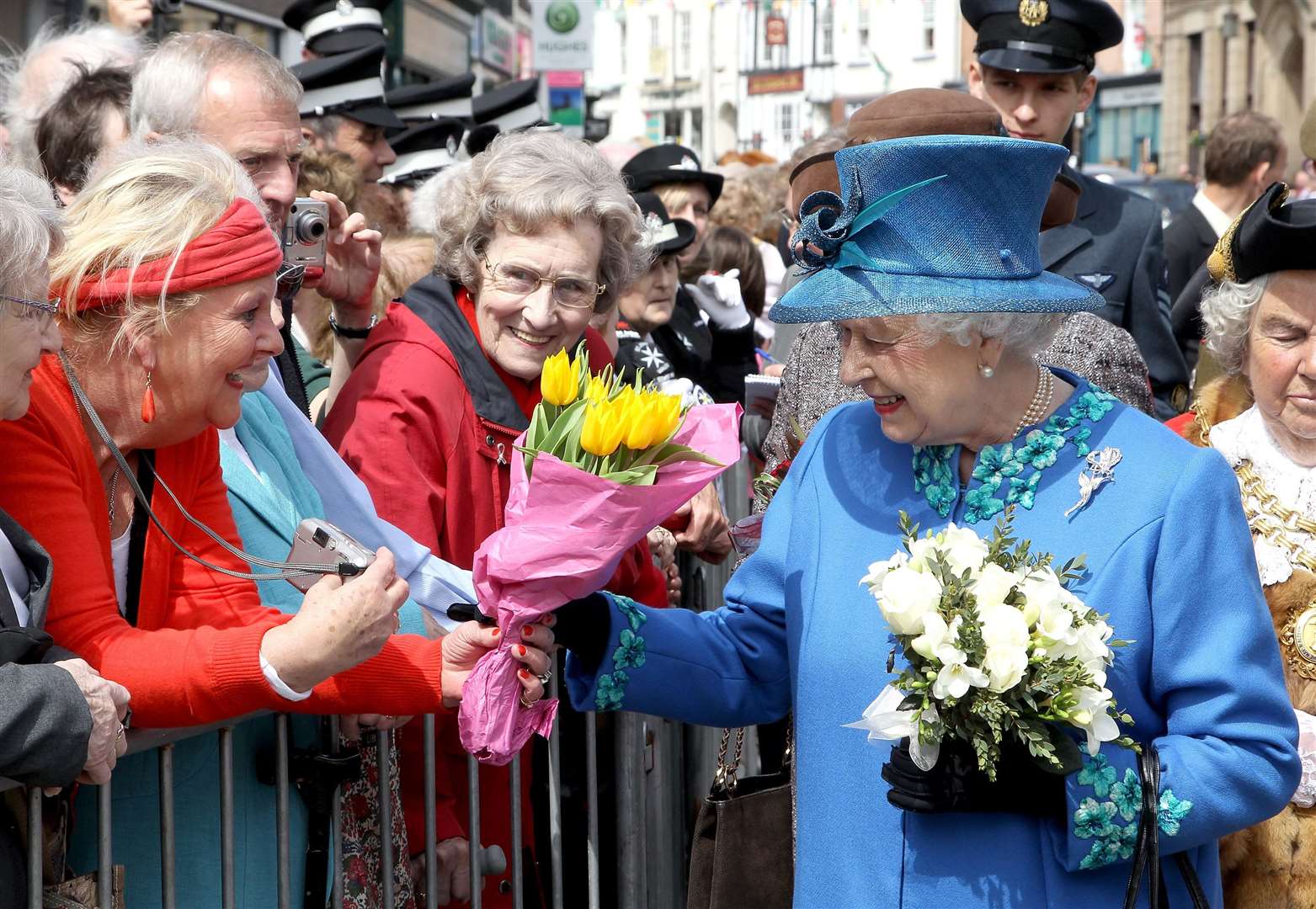 Queen Elizabeth II meets members of the public in Welshpool town centre in Welshpool, Wales (Chris Jackson/PA)